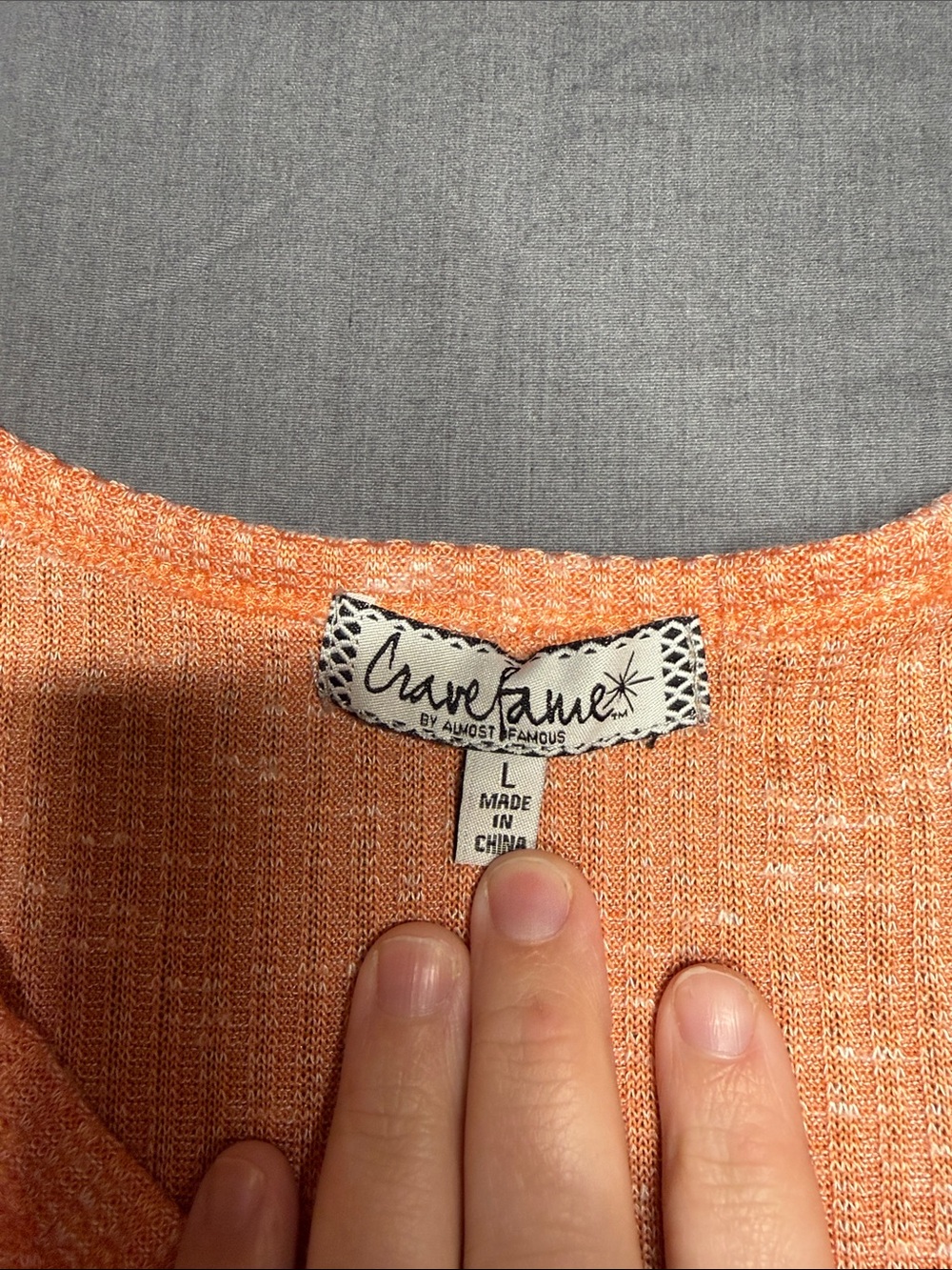 Crave Fame Peach-Orange Ribbed Button-Front V-Neck Top - Picture 2 of 3